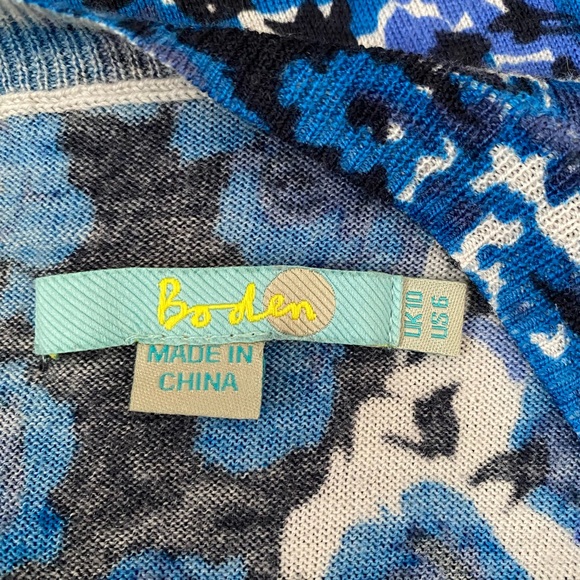 Boden wool sweater pullover floral blue jumper buttoned back navy, size 6 - Picture 8 of 12